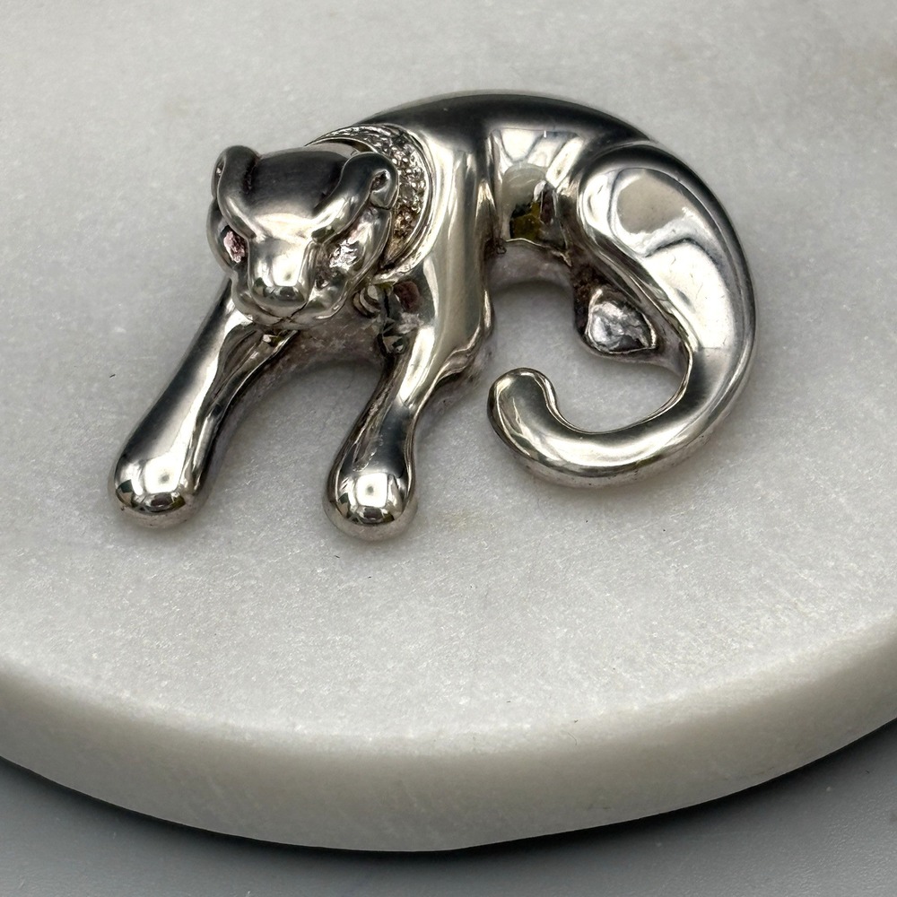 Sterling Silver Panther Jaguar Slide Pendant Diamond Collar 925 Old Money